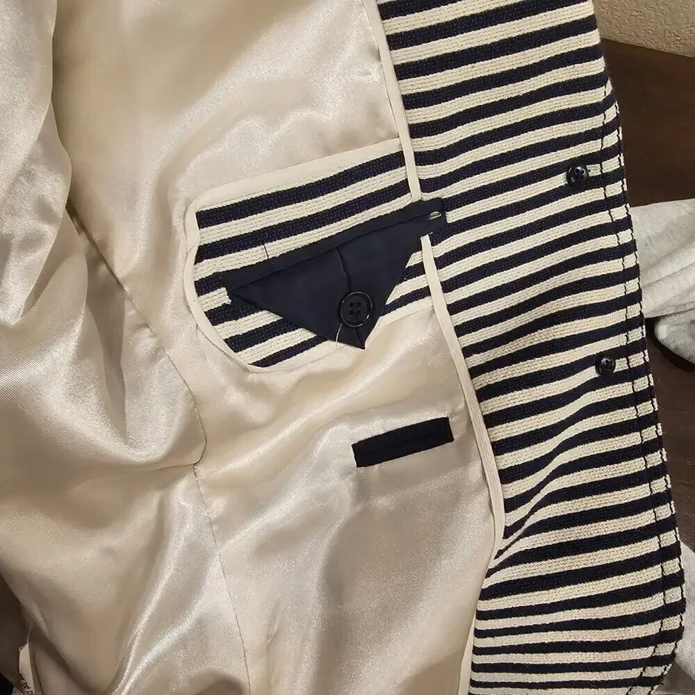 J. Crew Classic Schoolboy White/Navy Mixed Stripes Blazer Size 2